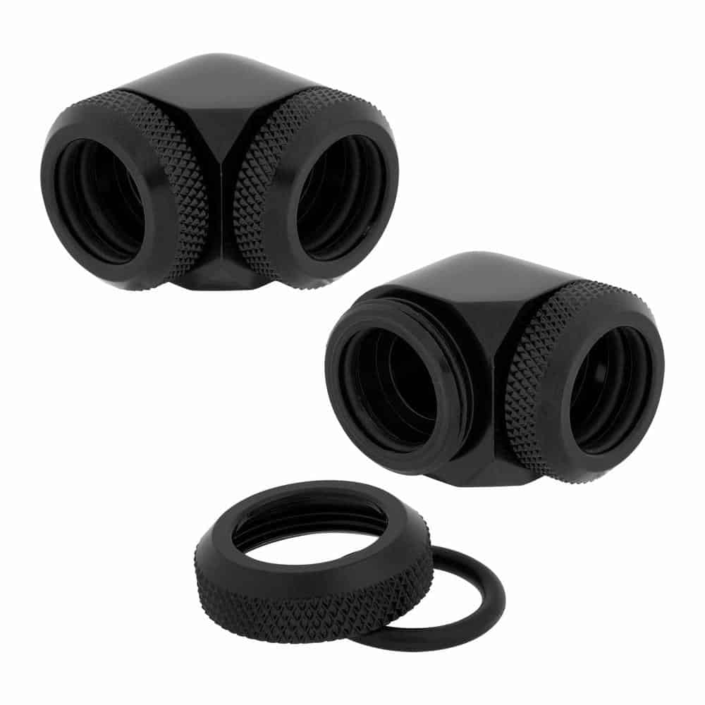 Corsair Hydro X XF Black Brass 14mm Hardline 90° Compression Fittings - Twin Pack